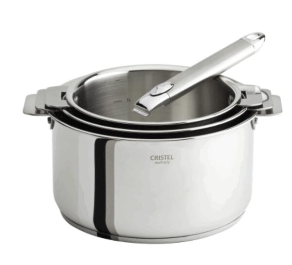 Série de 3 casseroles inox Casteline + poignée amovible CRISTEL