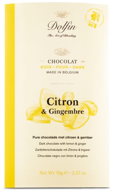 Tablette de chocolat noir "citron et gingembre" DOLFIN